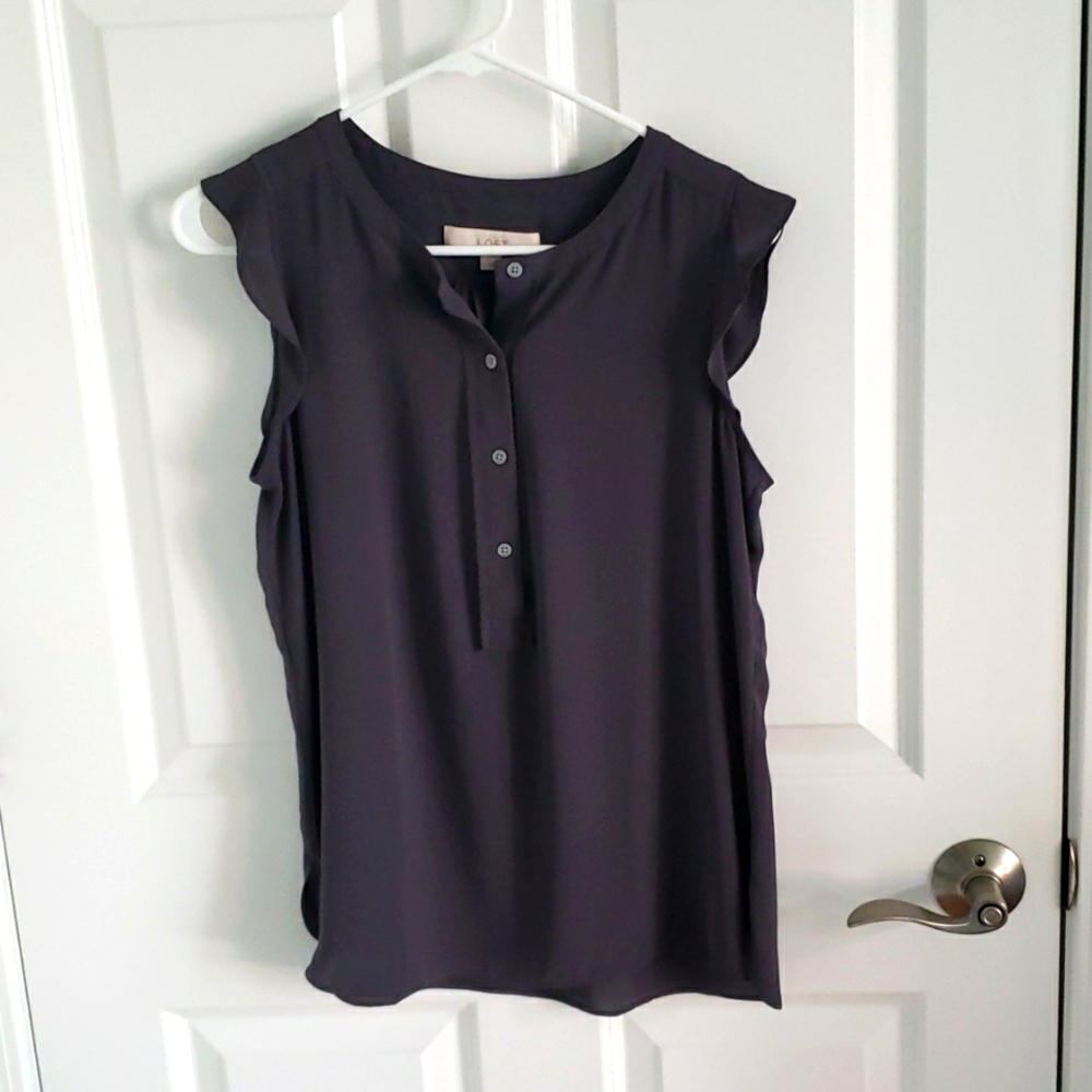 Loft gray sleeveless button up blouse